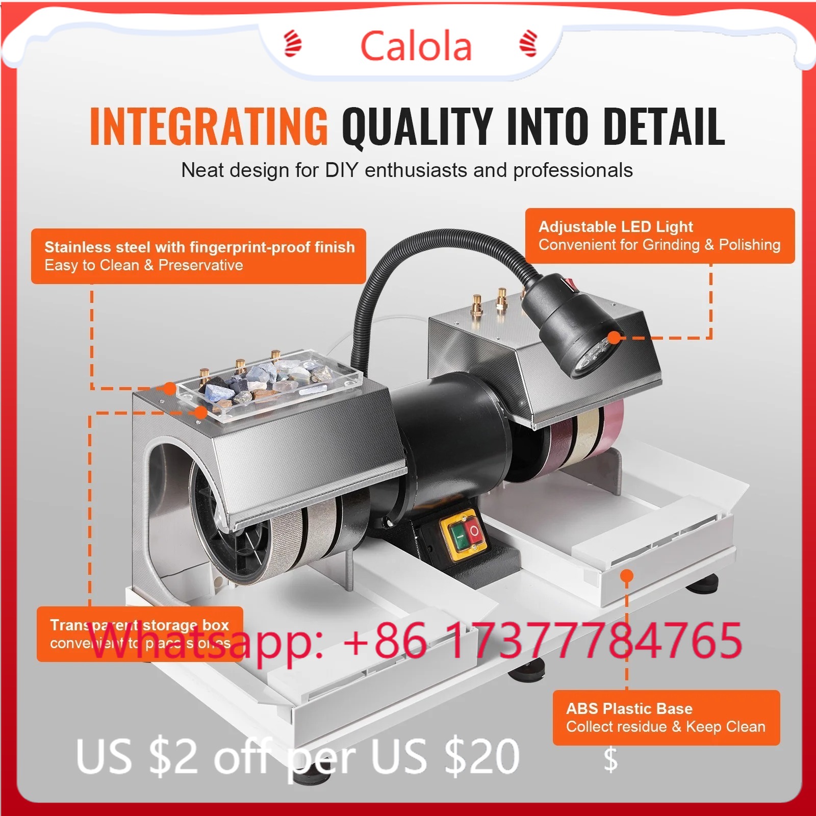 6 Inch 2HP 1800RPM Lapidary Ca - огляд і ціна Lapidary Grinder Cabbing Machine